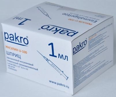 1 мл трехкомпонентный шприц Pakro инсулиновый U100 , с иглой 0,3х13, 100 шт купить оптом в Владивостоке